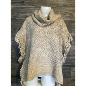 Lucky Brand Cowl Neck Knit Poncho Beige Boho XS